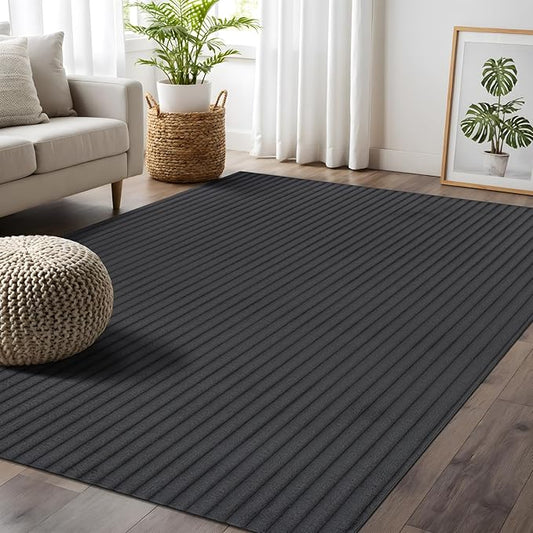 Beverly Rug Non Slip Area Rug 4 x 6 Modern Durable Ultra Soft Ribbed Indoor Rugs for Living Dining Room Office Stain Resistant Non Shedding Casual Easy Shag Indoor Carpet Dark Gray 4x6