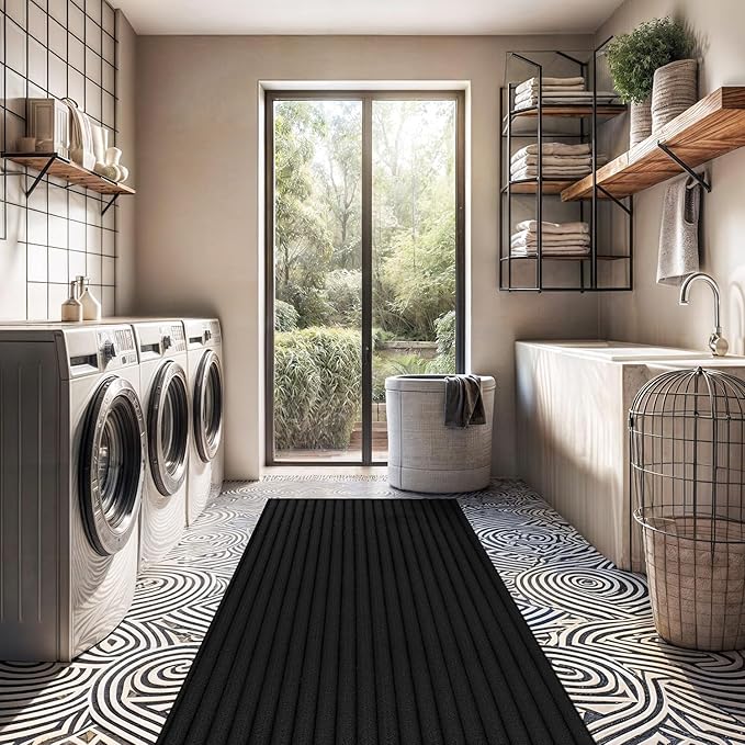Beverly Rug Non Slip Area Rug 2 x 7 Modern Durable Ultra Soft Ribbed Indoor Rugs for Living Dining Room Office Stain Resistant Non Shedding Casual Easy Shag Indoor Carpet Black 2x7