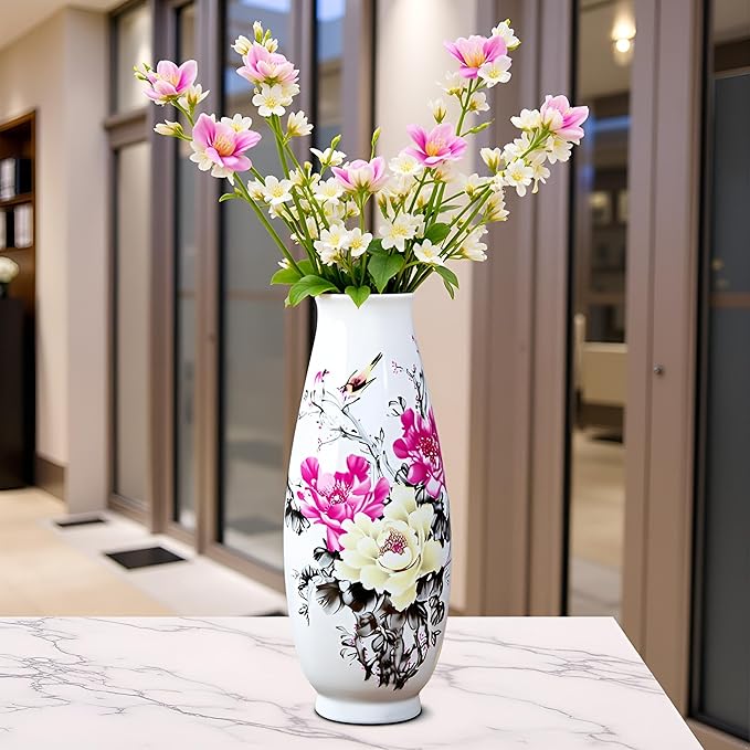 MTME Porcelain Figurines, Jingdezhen Decorative Flower vase, Inserting Sr. Home Decor, Wedding Gifts, Aesthetic Sculpture Home décor (Peony)