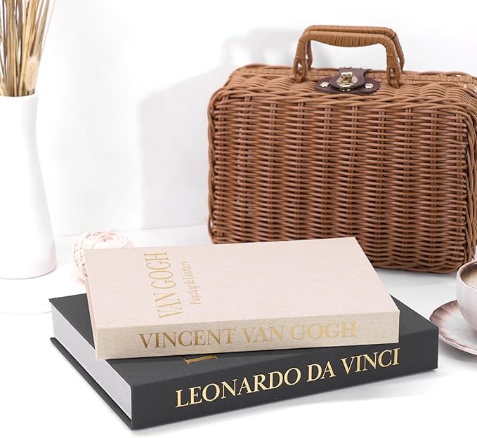 Premium Decorative Books - Set of 2 - Linen Storage Box for Coffee Table Faux Decor Boxes for Bookshelf Fake Books for Decoration for Living Room - Modern Home (Beige & Grey)