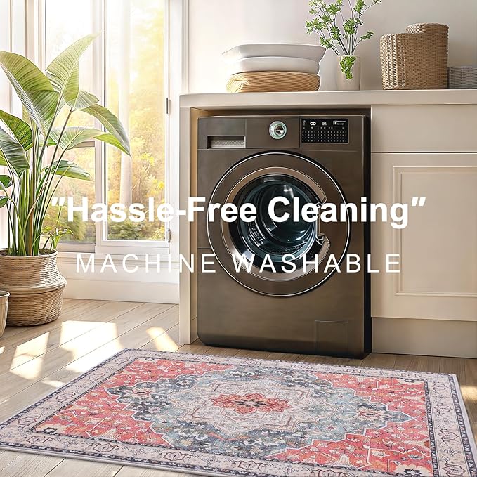 Vanmoos 2x3 Washable Area Rug – Soft, Non-Slip Entrance Rug, Durable Indoor Door mat, Floor Carpet for High-Traffic Areas, Entryway, Kitchen, and Bedside, Artistic Flair/Brick Red