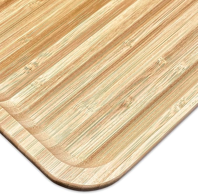 Bam&Boo Bamboo Serving Tray Natural Minimalist Rectangular (15.6” x 11.8" x 0.8") Coffee, Tea, Food, Drinks, Storage, Decor for Home, Kitchen, Bathroom