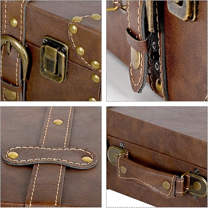 Vintage Leather & Wood Storage Box – Compact Decorative Suitcase Chest with Classic Design, Perfect for Keepsakes, Travel, and Home Organization