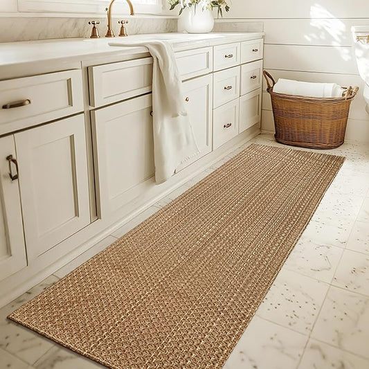 Bathroom Runner Rug,Boho 2x6 ft Hallway Runner,Braided Style Neutral Kitchen Runner Rugs,Faux Jute Rug with Rubber Backing,Machine Washable Solid Entryway Runner Non Slip,Light Brown