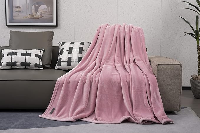 Mellowdy Extra Thick Hearty Plush Flannel Blanket (Brushed Pink, 108x90) - 500GSM King Size Warm Blanket for Winter, Fall | Soft, Fluffy, Cuddly, Perfect for Bed, Oversized Throw for Couch, Sofa