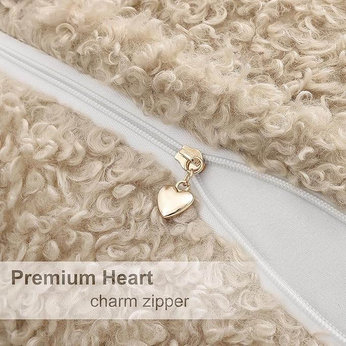 decorUhome Pack of 2 Throw Pillow Covers 24x24 Inch, Faux Fur Decorative Sherpa Pillow Covers Fuzzy Accent Soft Sheepskin Fleece Pillow Cases for Couch Living Room Bed, Neutral Oatmeal