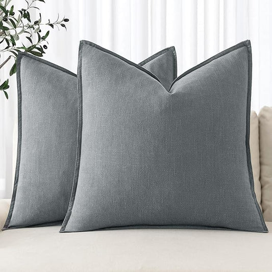 MIULEE Decorative Linen Pillow Covers 16x16 Inch Gray Boho Farmhouse Neutral Couch Throw Pillows for Bed Pack of 2 Accent Modern Pillowcase Sofa Livingroom Home Decor