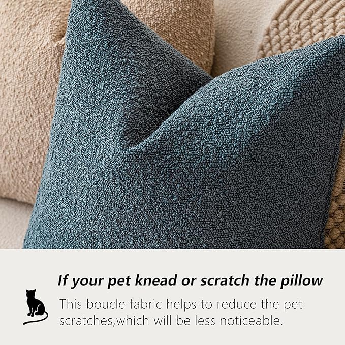 Foindtower Textured Boucle Throw Pillow Covers Accent Solid Pillow Cases Cozy Soft Decorative Couch Cushion Case for Chair Sofa Bedroom Living Room Home Decor, 18 x 18 Inch,Blue