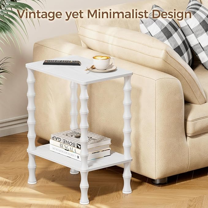 Side Table, 2-Tier End Table with Storage Shelf, Night Stand for Small Spaces, Modern Coffee Tables for Living Room, Bedroom (1, White)