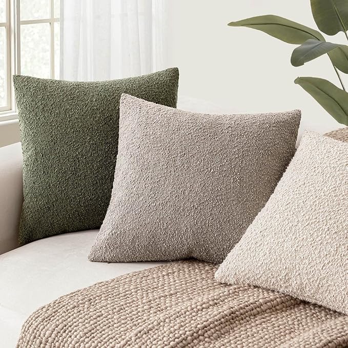 Foindtower Decorative Textured Boucle Throw Pillow Covers Accent Solid Pillow Cases Neutral Soft Cozy Couch Cushion Case for Chair Sofa Bedroom Living Room Home Decor 18x18 Inch,1PC,Light Taupe