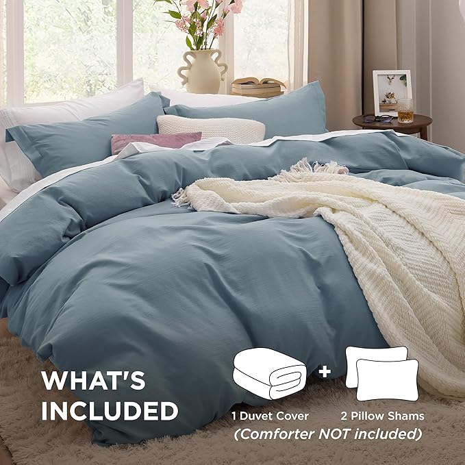 Bedsure Grayish Blue Duvet Covers Queen Size - Prewashed Cotton-Like Duvet Cover, Soft Queen Duvet Cover Set 3 Pieces with Zipper Closure, 1 Duvet Cover 90x90 inches and 2 Pillow Shams