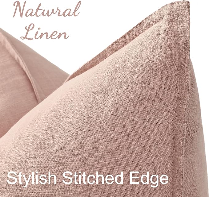 decorUhome Spring Decorative Linen Throw Pillow Covers 20x20 Inch Set of 2 Pink Pillow Covers with Flange Edges Soft Farmhouse Boho Accent Pillow Cases for Couch Bed Living Room Valentines