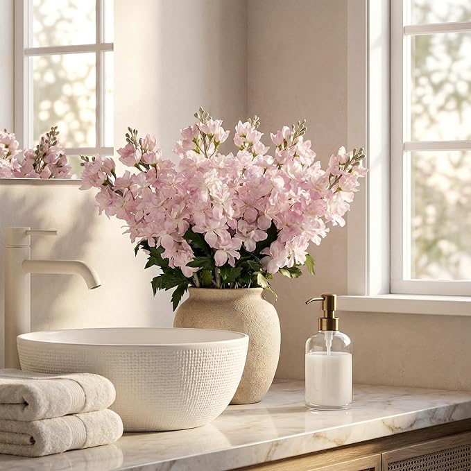 Fake Flowers Delphinium Artificial Flowers Silk Flowers with Stems Long Stem Artificial Flowers for Tall Vase Faux Flowers for Indoor Home Decoration Wedding Decoration Centerpiece (23.6”,8Pcs,Pink)