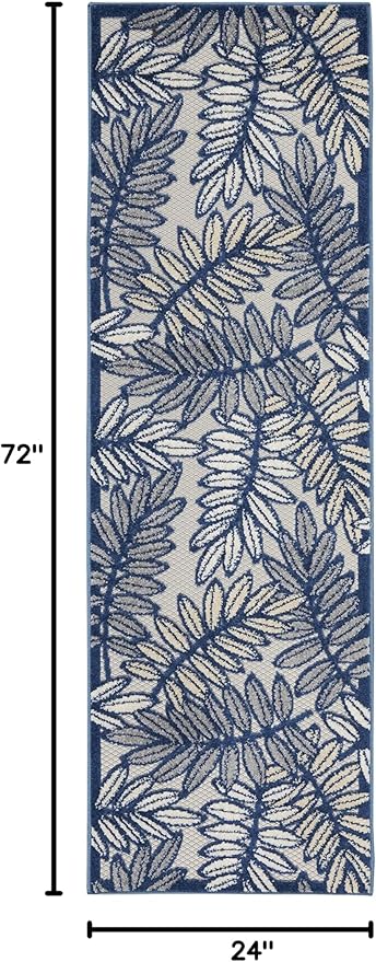 Nourison Home Aloha Ivory Navy 2' x 6' Area Rug - Easy Clean, Non Shedding, Bed Room, Living Room, Dining Room, Kitchen (6' Runner)