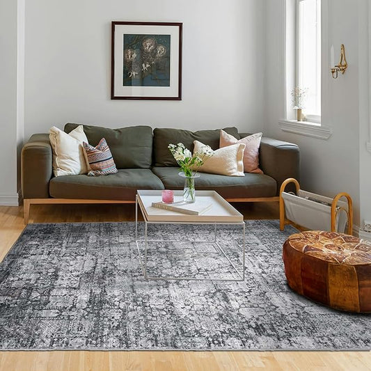 Domitapis Area Rug 6×9, Large Vintage Boho Rug,Ultra-Soft Low Pile, Washable, Non Slip,Stain Resistant, Printed Carpet for Living Room Bedrooms Playroom Office Kitchen, Dark Stone