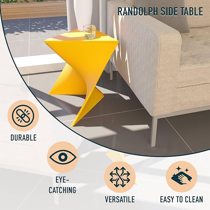 LeisureMod Modern Accent End Table - Stylish Yellow Side Vanity Table for Living Room & Bedroom
