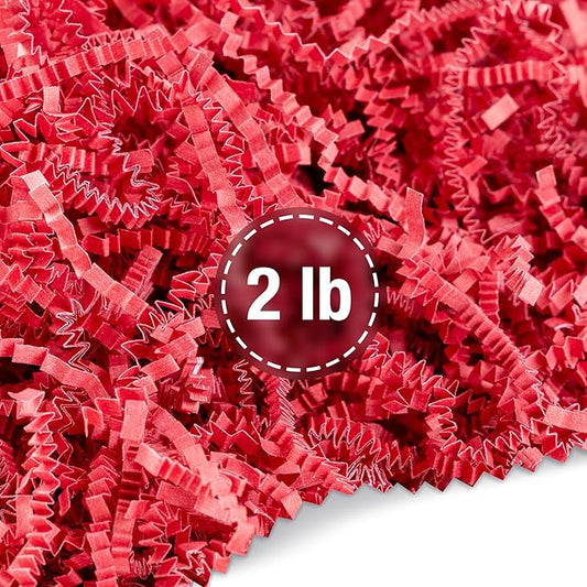 FRILLZ by DECOfill™ Crinkle Cut Paper Shred Filler for Baskets, Gifts, Packing and Protecting your Mother's Day, Christmas, Holiday Valentine's, and other events (2 pound, Red)