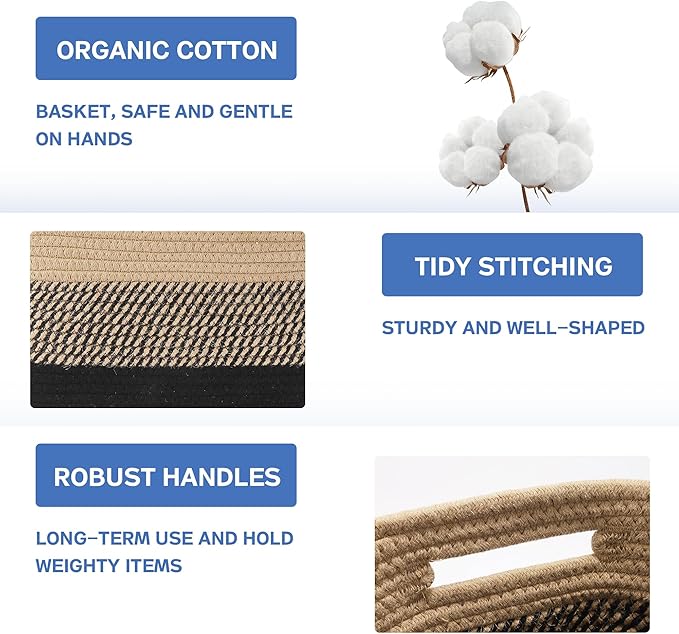 4 Pack Woven Storage Baskets for Organizing - Cotton Rope Baskets for Closet, Toys, Books, Towels, Durable Storage Bins for Shelves, Living Room, Bedroom, 12.7''Lx9''Wx7.8''H (Brown, 12.7")