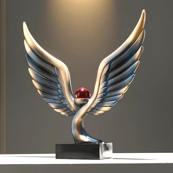 Abstract Eagle with Crystal Ball Statue Resin Art Sculpture Frgurines Gift for Home Decor Office Living Room Desktop Display Decorative Decoration (Blue)