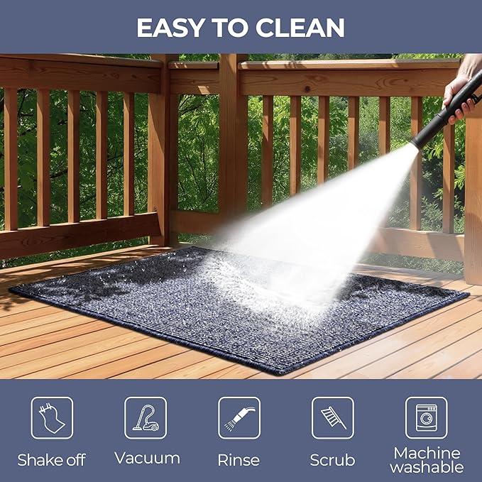 GRANNY SAYS Front Door Mat Outside Entrance, Door Mats for Entryway, Welcome Matt Non-Slip, Entryway Front Porch Mat Low Profile Resist Dirt Easy to Clean, 36"x24", Blue Beige