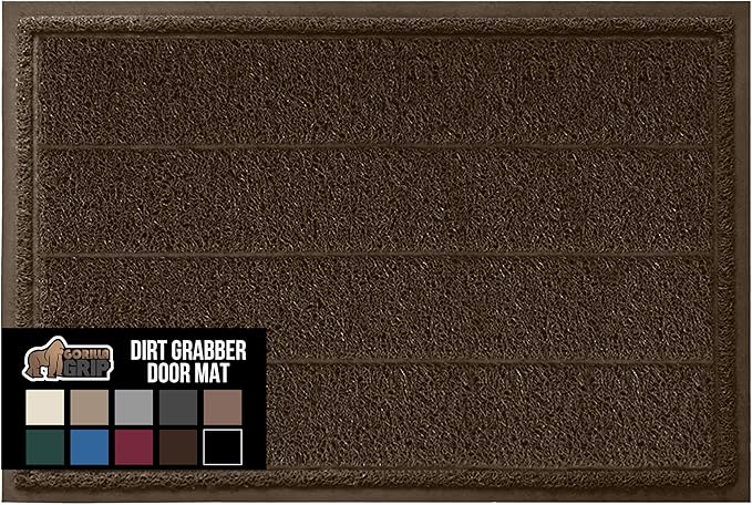 GORILLA GRIP Dirt Grabber Mesh Doormat, Low-Profile, Stain and Fade Resistant Heavy Duty Quick Dry Striped Doormats, Mats for Indoor or Outdoor Entry, Shoe Scraper, Garage Entrance Mat, 35x23, Brown