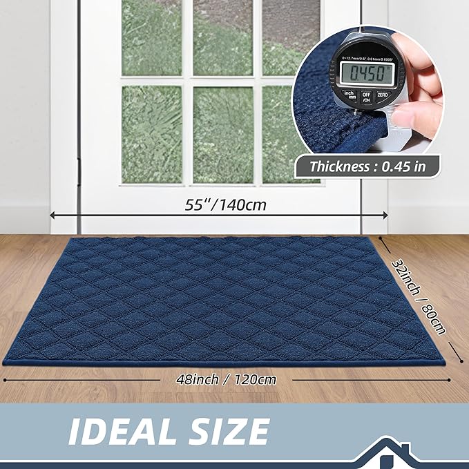 BEQHAUSE Dirt Trapper Door Mat 32" x 48", Non-Slip Washable Doormats Welcome Mat, Dirt Resistant and Absorbent Entrance Mat, Low Profile Floor Mats for Front Back Door, Entryway, Blue