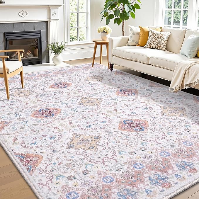 Vanmoos 5x7 Area Rugs for Living Room, Bedroom - Machine Washable, Non-Slip Bedside Rug, Large Soft Floor Carpet for Office, Dining Room, Farmhouse and Home Decor, Charm/Beige