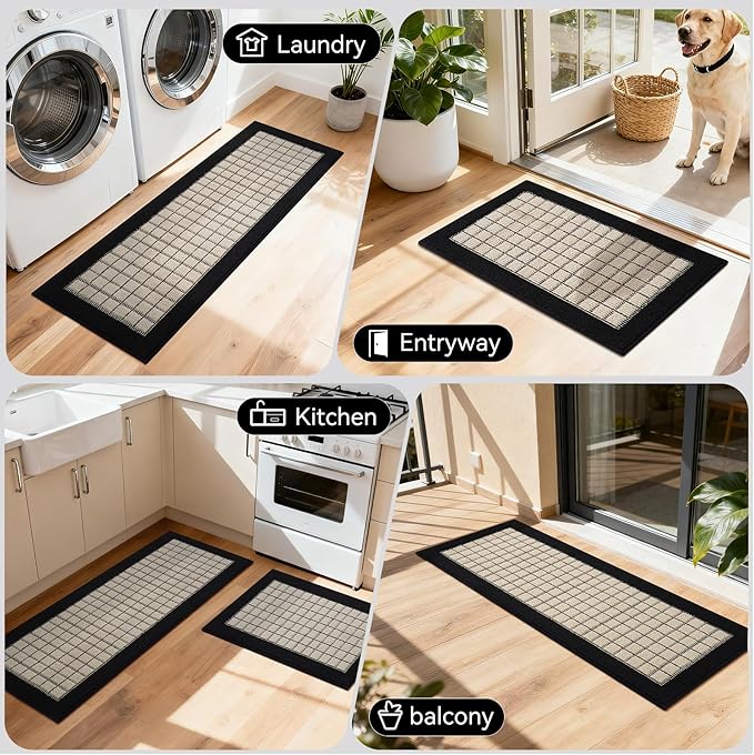 Kitchen Mats for Floor 17"x59", Non-Slip Washable Kitchen Rugs, Absorbent and Stain Resistant Kitchen Rug, Durable Comfortable Rugs for Kitchen, Hallway, Laundry & Sink, Black