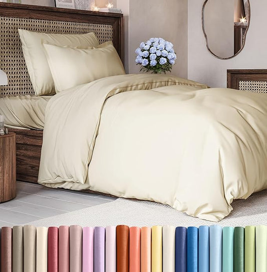 CGK Unlimited Duvet Cover Twin/Twin XL Size Set - Extra Soft Duvet Cover 68 x 90 with 1 Pillow Sham - Hotel Quality, Fade Free w/Zipper Closures & Ties - Bedding and Bed Linens Set (Off White)