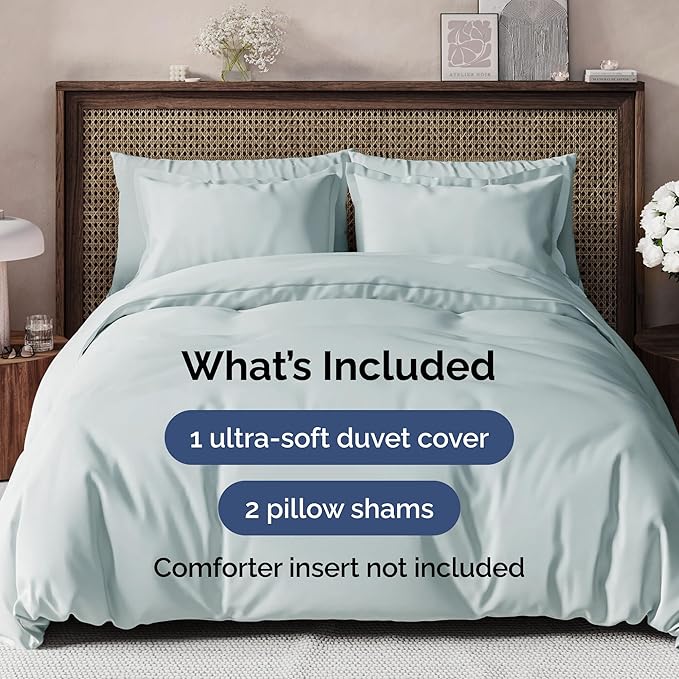 CGK Unlimited Duvet Cover Cal King Size Set - Extra Soft Cal King Size Duvet Cover 104 x 98 with 2 Pillow Shams - Hotel Quality w/Zipper Closures & Ties - Bedding and Bed Linens Set (Ice Blue)