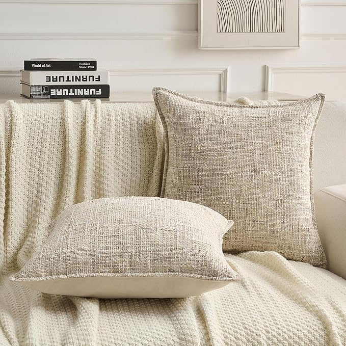 FUTEI Beige Decorative Throw Pillow Covers 12x20 Inch Set of 2,Soft Chenille Tweed Textured Lumbar Pillow Case,Modern Home Decor for Couch Bed Living Room