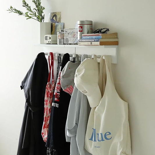 Entrance Coat Rack ，Coat Hooks, Wall-Mounted Wooden Hook Rack, Wall-Mounted Shelves are Very Suitable (White Color Finish—A-2)