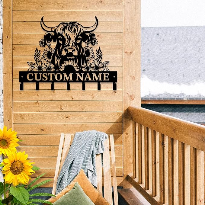 magilab Personalized Custom Highland Cow Wall Hooks,Metal Highland Cow Art Clothes Hooks,Metal Highland Cow Wall Home Storage Decorative,for Front Door, Hallway, Kitchen, Bedroom,Keys,Hats (Style L)