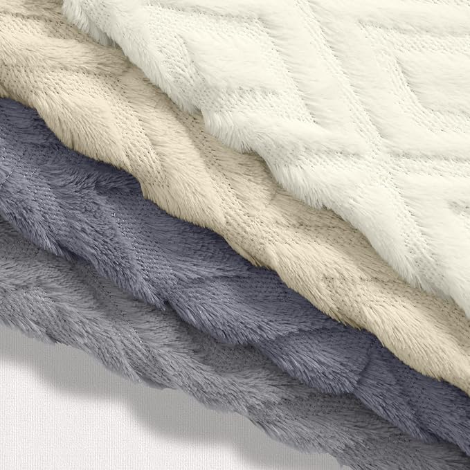 decorUhome Pack of 4 Faux Fur Throw Pillow Covers 16x16, Soft Decorative Couch Pillow Covers with Velvet Back for Modern Sofa Living Room, Grey/Beige