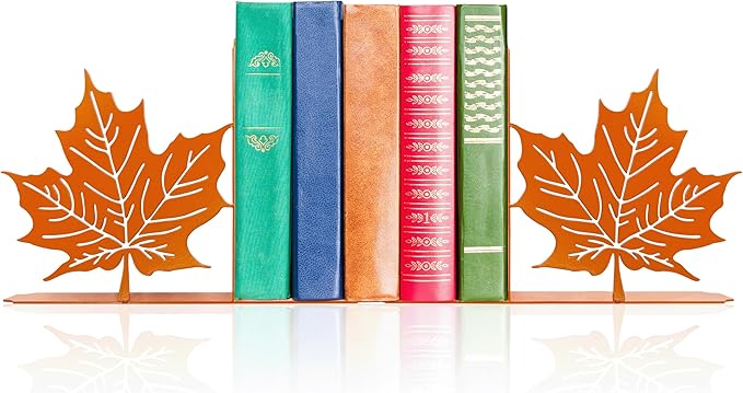 Maple Leaf Decor Bookends Leaves Decor for Fall Cute and Unique Novelty Book Ends for Kids Flower and Plant Room Decor(Orange Yellowk)