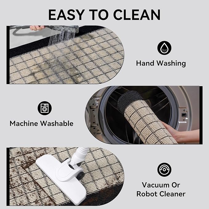 Kitchen Mats for Floor 17"x47", Non-Slip Washable Kitchen Rugs, Absorbent and Stain Resistant Kitchen Rug, Durable Comfortable Rugs for Kitchen, Hallway, Laundry & Sink, Black