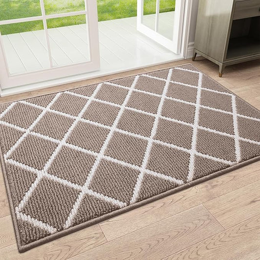 Finchitty Indoor Door Mat, Dirt Resistant and Absorbent, Low-Profile, Non-Slip, Washable Inside Floor Mats for Front Door, Back, and Entrance, 32" x 20", Brown