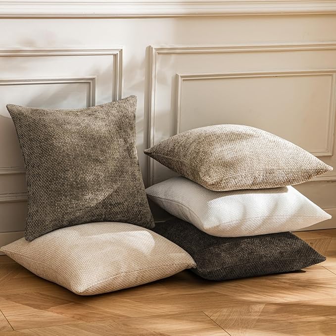 a moment Brown Chenille Throw Pillow Covers 18x18 Inch Pack of 2 Modern Decorative Throw Pillow Covers Farmhouse Cross Covers Home Decor for Sofa Bedroom Living Room