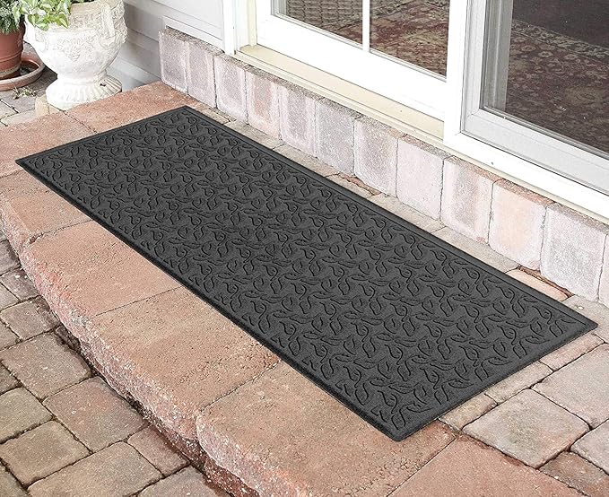 WaterHog Water Trapping Door Mat - Slip-Resistant Indoor/Outdoor Entrance Rug for Front Door, Entryways, Patios, Porch, Mudrooms, Hallway, Made in USA, Dogwood Leaf Collection, Charcoal, 2' x 5'