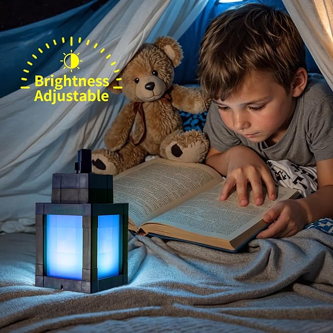 Pixel Lantern Night Light - 16 Colors Changing Hanging Lamp - USB Rechargeable LED Lights with Touch & Remote Control - Table & Wall Mount Mood Nightlight - Decor for Bedroom Gamer Room - Gift for Boy