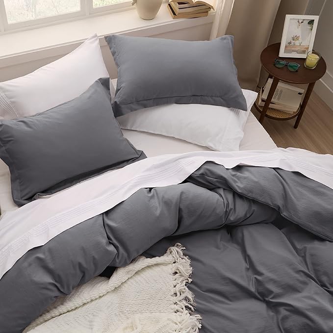Bedsure Dark Grey Duvet Cover Queen Size Only - Prewashed Cotton-Like Extra Soft All Season Bedding, Includes 1 Duvet Cover 90x90 Inches with Zipper Closure, Comforter Not Included