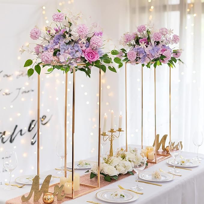 Sziqiqi Wedding Centerpieces for Tables Gold - Tall Metal Flower Stand Decorations for Weddings Party Metal Floor Geometric Vases for Events Reception 31.5inch