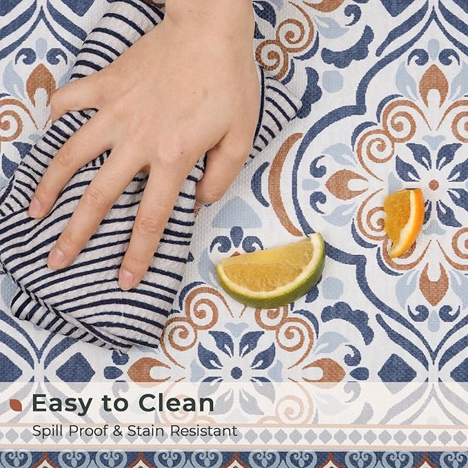 FRESHMINT Anti Fatigue Kitchen Mats for Floor 2 Piece Set, Waterproof & Non-Skid Moroccan Tile Kitchen Rugs, Cushioned Kitchen Mat for Standing Washable Comfort Desk Kitchen Runners, 17x30+17x47