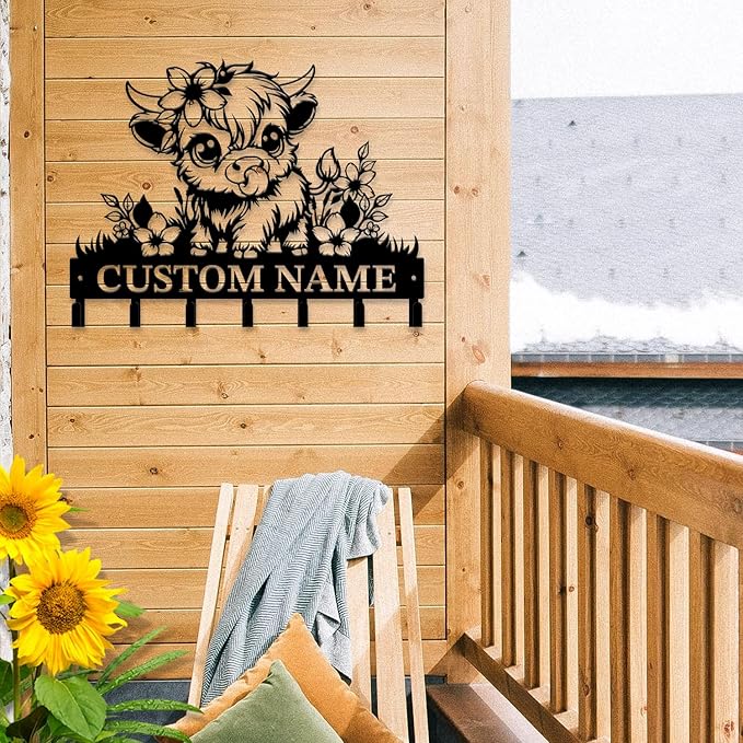 magilab Personalized Custom Highland Cow Wall Hooks,Metal Highland Cow Art Clothes Hooks,Metal Highland Cow Wall Home Storage Decorative,for Front Door, Hallway, Kitchen, Bedroom,Keys,Hats (Style E)