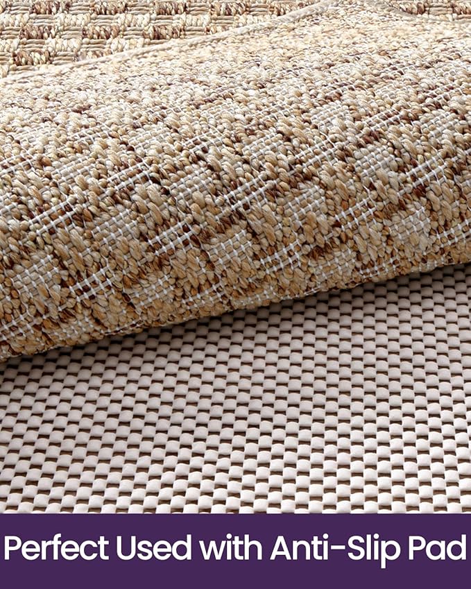 DEXI Dirt Trapper Door Mat, 31x48 Washable Doormat, Dirt Resistant and Absorbent, Easy Clean Low-Profile Floor Rugs for Entryway, Front Door, and Inside Entrance, Checkered Beige