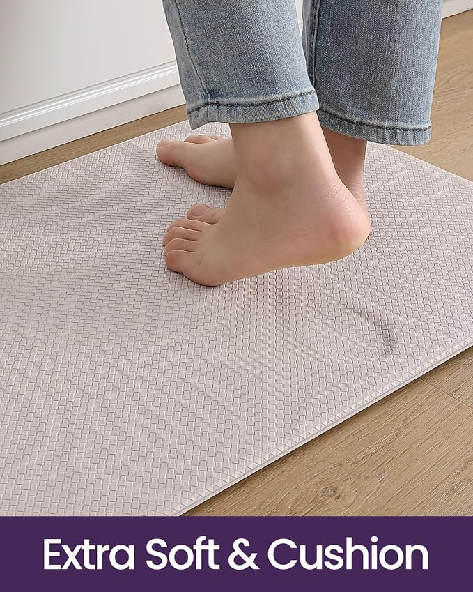 DEXI Kitchen Floor Mats Cushioned Anti Fatigue, 23x86, Large Long Standing Runner Rug Waterproof, Comfort Memory Foam Padded for Front Sink Laundry, Beige White