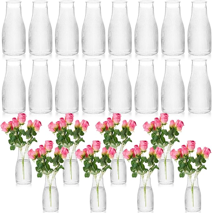 Mumufy 24 Pcs Plastic Bud Vases in Bulk Small Clear Flowers Vases for Centerpieces Wedding Decorations Home Banquet Formal Dinners Party Table Decor (3.54 x 7.87 Inch)