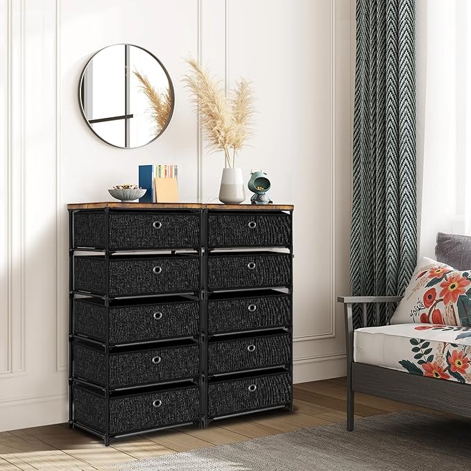 Nightstand with 5 Drawers, Clothes Storage Organizer, Small Fabric Dresser for Bedroom, Closet, Entryway, Hallway, Nursery, Dorm