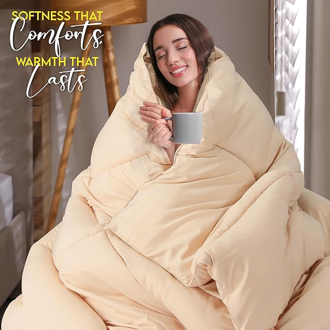 Utopia Bedding Comforter Duvet Insert, Quilted Comforter with Corner Tabs, Box Stitched Down Alternative Comforters King Size (Beige)
