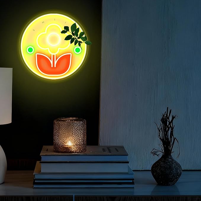 Flower LED Yellow Neon Light, Dimmable USB Wall-Mounted Retro Decoration, Creating a Modern Home Aesthetic, Simple and Sunshine Mood Light, Suitable for Living Rooms, Offices, Bedrooms, Game Rooms